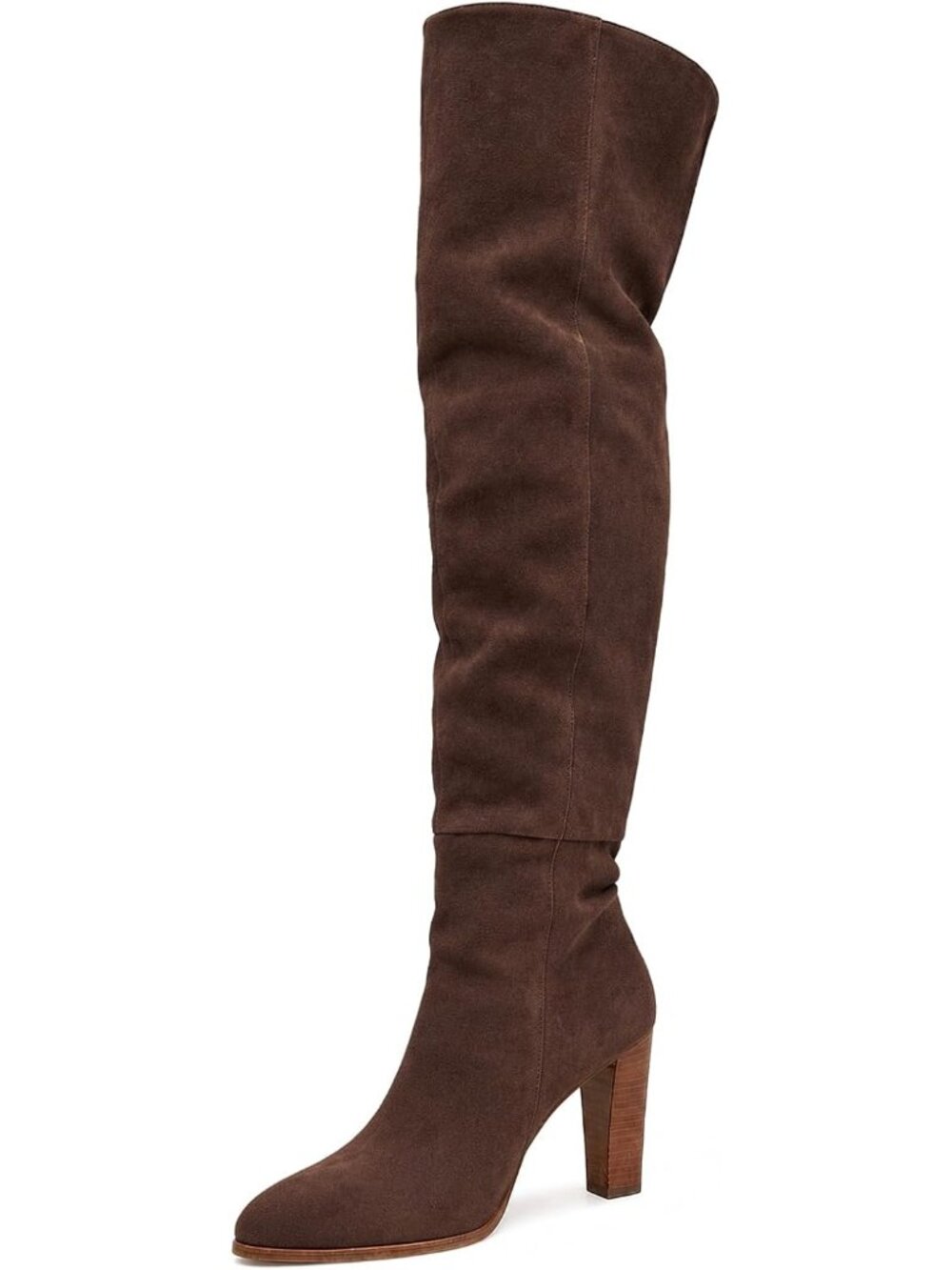 Women Coffee Suede Side Zipper Over-the-Knee Slouchy Chunky Block High Heel Boot